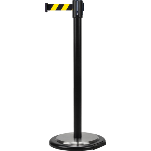 Free-Standing Crowd Control Barrier, Steel, 35" H, Black/Yellow Tape, 7' Tape Length PB Rental Co. Ltd.