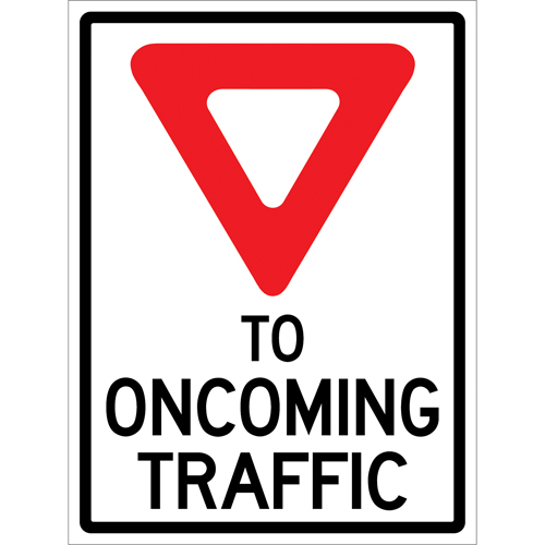 Enseigne enroulable de circulation  Yield to Oncoming Traffic , 36" x 48", Vinyle, Anglais avec pictogramme PB Rental Co. Ltd.