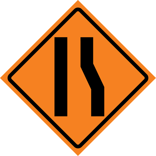 Merge Left Roll-Up Traffic Sign, 36" x 36", Vinyl, Pictogram PB Rental Co. Ltd.
