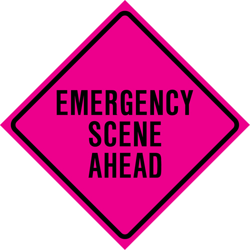 "Emergency Scene Ahead" Roll-Up Traffic Sign, 36" x 36", Vinyl, English PB Rental Co. Ltd.