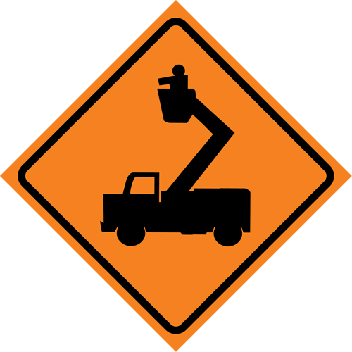 Man in Elevated Bucket Roll-Up Traffic Sign, 29-1/2" x 29-1/2", Vinyl, Pictogram PB Rental Co. Ltd.