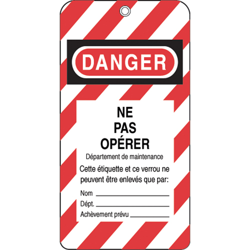 &eacute;tiquettes de verrouillage, Plastique, 3" la x 5-3/4" h, Français PB Rental Co. Ltd.