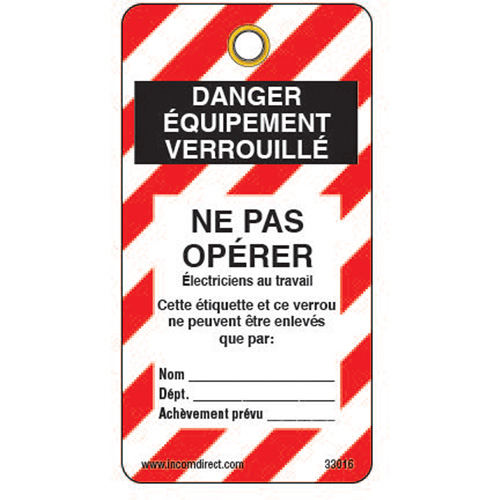 Lockout Tags, Plastic, 3" W x 5-3/4" H, French PB Rental Co. Ltd.