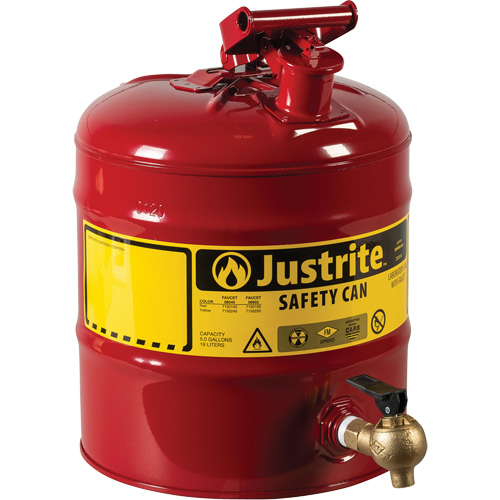 Bidon avec robinet s&eacute;curitaires pour laboratoires, Type I, Acier, 5 gal. US, Rouge, Homologu&eacute; FM PB Rental Co. Ltd.