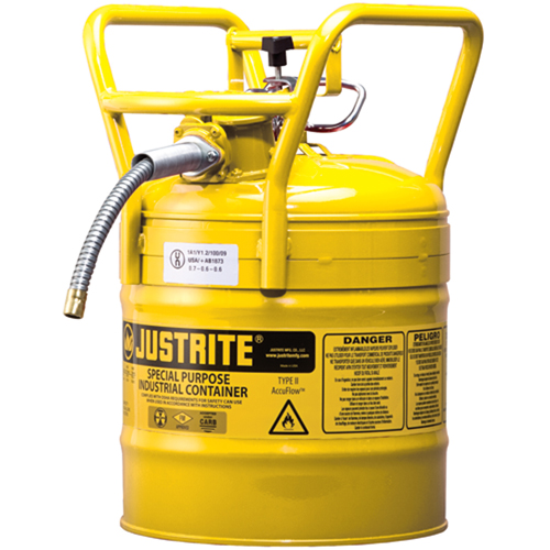 Bidons s&eacute;curitaires D.O.T. de AccuFlow, Type II, Acier, 5 gal. US, Jaune, Homologu&eacute; FM PB Rental Co. Ltd.