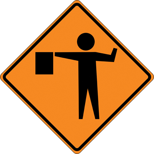 Tilt-Adjust Flagman Ahead Roll-Up Construction Sign, 36" x 36", Vinyl, Pictogram PB Rental Co. Ltd.