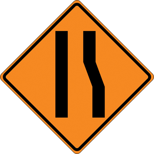 Tilt-Adjust Merge Left Roll-Up Construction Sign, 36" x 36", Vinyl, Pictogram PB Rental Co. Ltd.