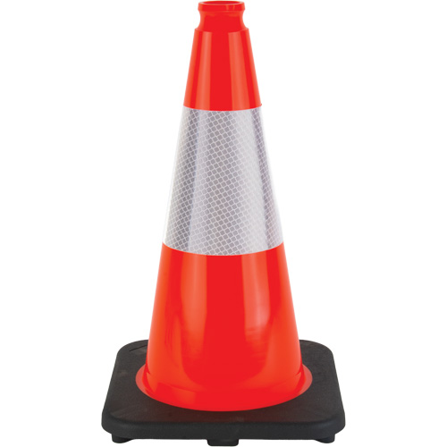 C&ocirc;ne de signalisation, 18", Orange, Bande(s) r&eacute;fl&eacute;chissante(s) 6" PB Rental Co. Ltd.