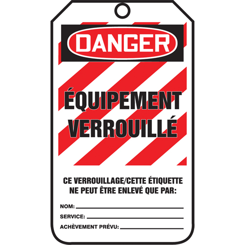 &eacute;tiquettes de verrouillage, Papier cartonn&eacute;, 3-3/8" la x 5-7/8" h, Français PB Rental Co. Ltd.