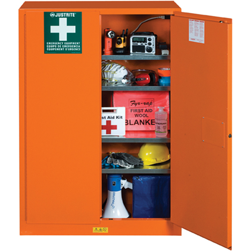 Emergency Preparedness Storage Cabinets, Steel, 4 Shelves, 65" H x 43" W x 18" D, Orange PB Rental Co. Ltd.