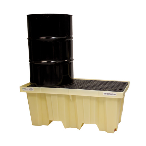 Nestable 2-Drum Poly-Spillpallet With Drain, 66 US gal. Spill Capacity, 51" x 26" x 21" PB Rental Co. Ltd.