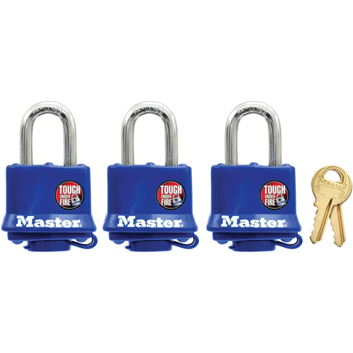 Cadenas r&eacute;sistant aux intemp&eacute;ries, Bleu, Cl&eacute;s identiques, Acier lamin&eacute;, Largeur de 1-9/16" PB Rental Co. Ltd.