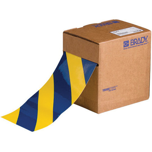 Ruban de marquage pour planchers ToughStripe, 4" x 100', Polyester, Bleu et jaune PB Rental Co. Ltd.