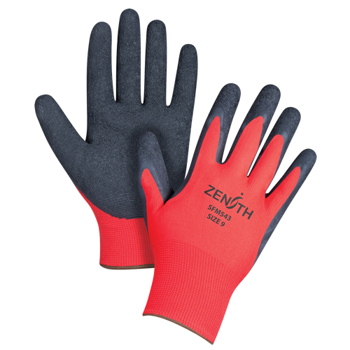 Gants enduits &agrave; prise cr&ecirc;p&eacute;e noir & rouge, 9/Grand, R&ecirc;vetement Latex de caoutchouc, Calibre 13, Enveloppe en Polyester PB Rental Co. Ltd.
