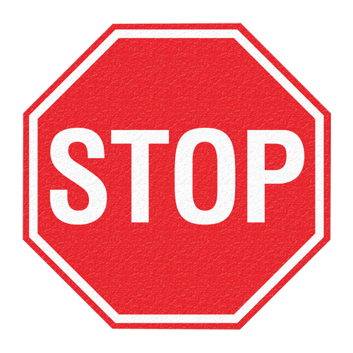 Panneau de signalisation au sol  Stop , Adh&eacute;sif, Anglais avec pictogramme PB Rental Co. Ltd.