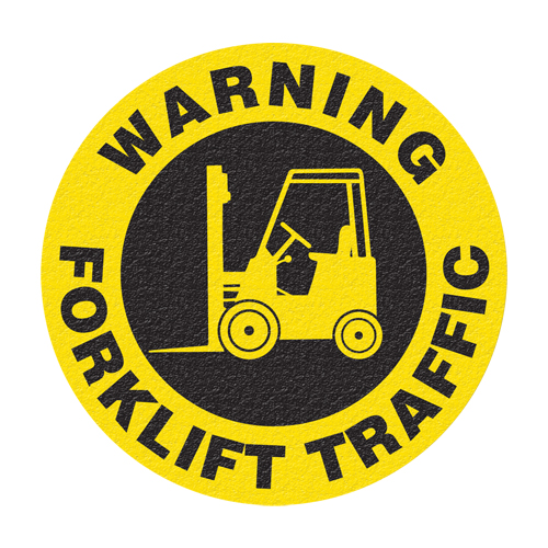 Panneau de signalisation au sol  Warning Forklift Traffic , Adh&eacute;sif, Anglais avec pictogramme PB Rental Co. Ltd.