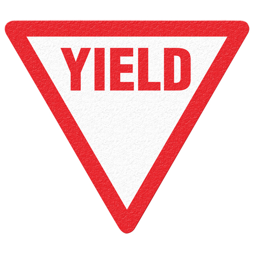 Panneau de signalisation au sol  Yield , Adh&eacute;sif, Anglais avec pictogramme PB Rental Co. Ltd.