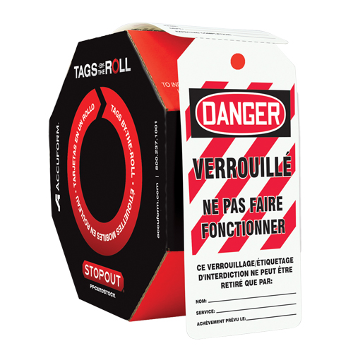 Tags By-The-Roll Lockout Tags, Plastic, 3" W x 6-1/4" H, French PB Rental Co. Ltd.