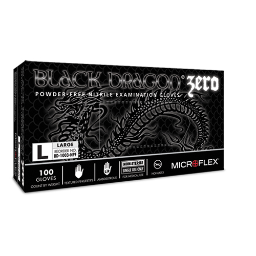 Gants Black Dragon Zero, T-petit, Nitrile, 4,5 mils, Sans poudre, Noir, Classe 2 PB Rental Co. Ltd.