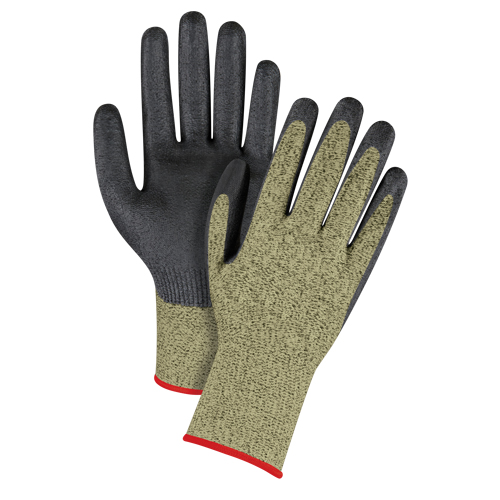 Gants &eacute;lastiques sans coutures r&eacute;sistants &agrave; la coupe noir & jaune, Taille Petit/7, Calibre 13, Rev&ecirc;tement Mousse de nitrile, Enveloppe en Aramide, ASTM ANSI niveau A6 PB Rental Co. Ltd.