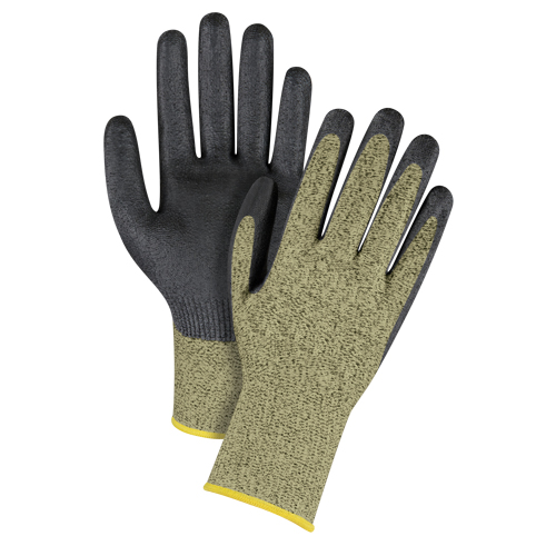 Gants &eacute;lastiques sans coutures r&eacute;sistants &agrave; la coupe noir & jaune, Taille 2T-Grand/11, Calibre 13, Rev&ecirc;tement Mousse de nitrile, Enveloppe en Aramide, ASTM ANSI niveau A6 PB Rental Co. Ltd.