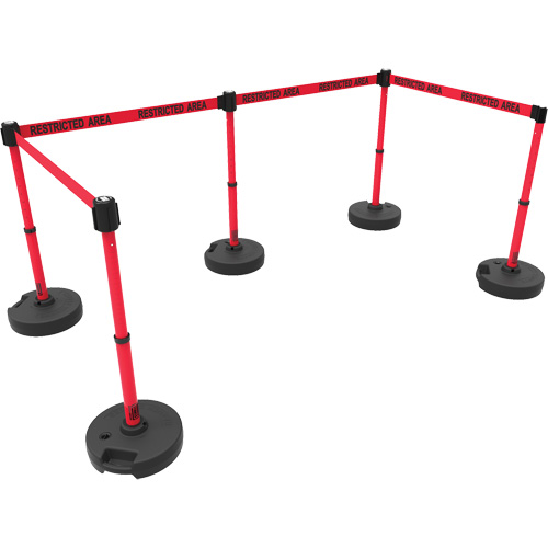 Ensemble de cinq montants pour barri&egrave;re PLUS, Plastique, 42" h, Ruban Rouge, Longueur du ruban 15' PB Rental Co. Ltd.