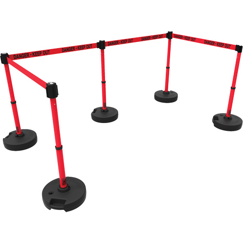 Ensemble de cinq montants pour barri&egrave;re PLUS, Plastique, 42" h, Ruban Rouge, Longueur du ruban 15' PB Rental Co. Ltd.