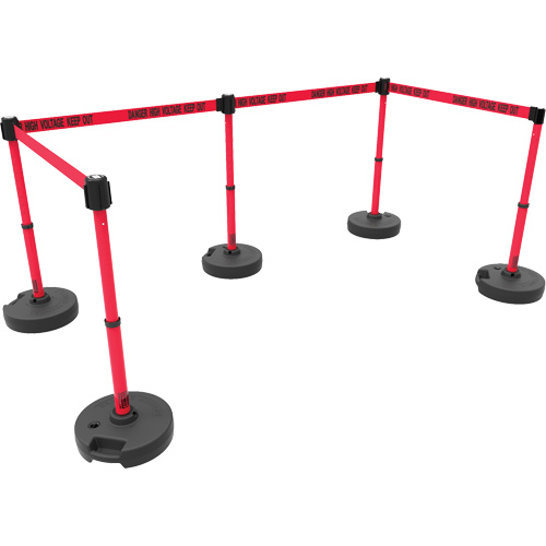 Ensemble de cinq montants pour barri&egrave;re PLUS, Plastique, 42" h, Ruban Rouge, Longueur du ruban 15' PB Rental Co. Ltd.