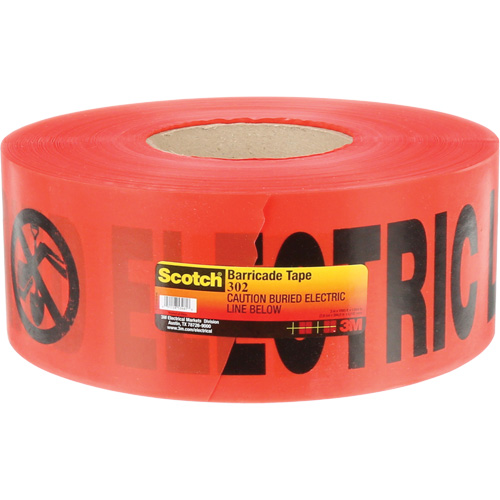 Scotch&reg; Buried Barricade Tape, English, 3" W x 1000' L, 4 mils, Black on Red PB Rental Co. Ltd.