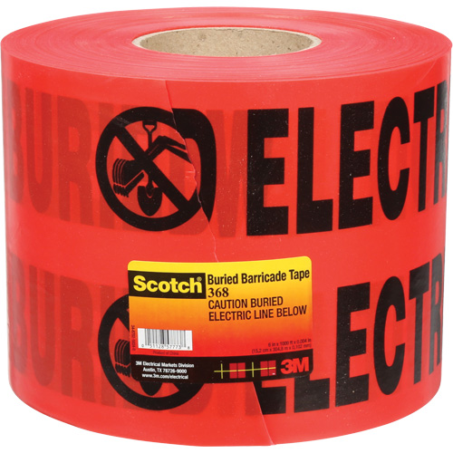 Ruban pour barri&egrave;res pour services publics souterrains Scotch, Anglais, 6" la x 1000' lo, 4 mils, Noir/rouge PB Rental Co. Ltd.