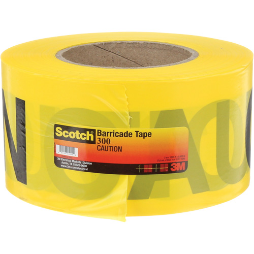 Ruban pour barri&egrave;res pour services publics souterrains Scotch, Anglais, 3" la x 1000' lo, 2 mils, Noir sur jaune PB Rental Co. Ltd.