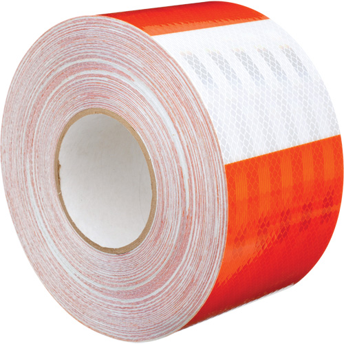 Feuille de rev&ecirc;tement de barricade prismatique de qualit&eacute; &agrave; haute intensit&eacute;, 4" la x 150' lo, 19 mils, Orange et blanc PB Rental Co. Ltd.
