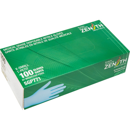 Gants jetables de calibre m&eacute;dical r&eacute;sistants &agrave; la perforation, T-petit, Nitrile, 4,5 mils, Sans poudre, Bleu, Classe 2 PB Rental Co. Ltd.
