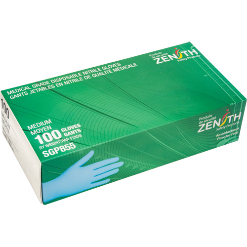 Gants jetables de calibre m&eacute;dical r&eacute;sistants &agrave; la perforation, Moyen, Nitrile, 3,5 mils, Sans poudre, Bleu, Classe 2 PB Rental Co. Ltd.