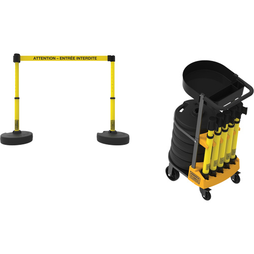 Plus Portable Barrier System Cart Package with Tray, 75' L, Metal/Plastic, Yellow PB Rental Co. Ltd.