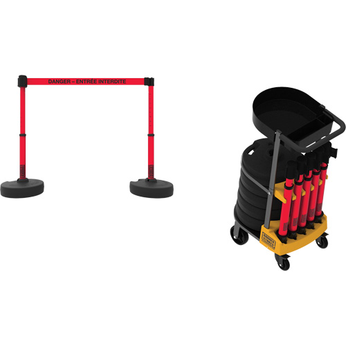 Syst&egrave;me de barri&egrave;re &agrave; chariot portatif avec plateau Plus, 75' lo, M&eacute;tal/Plastique, Rouge PB Rental Co. Ltd.