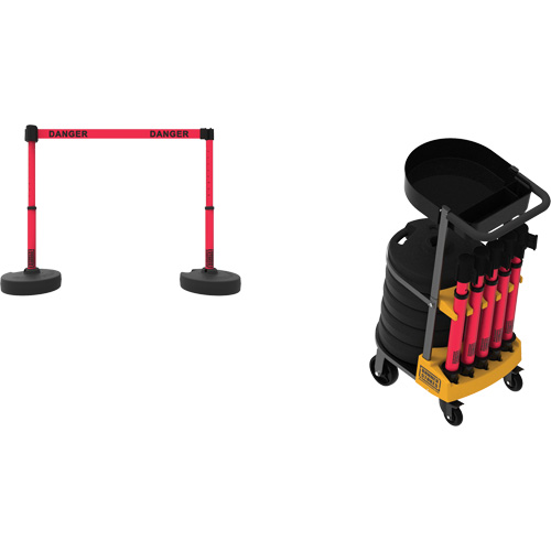 Syst&egrave;me de barri&egrave;re &agrave; chariot portatif avec plateau Plus, 75' lo, M&eacute;tal/Plastique, Rouge PB Rental Co. Ltd.
