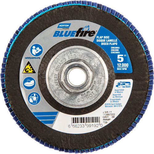 Disque &agrave; lamelles BlueFire, 5" x 5/8"-11, Type 29, Grain 80, Alumine de zirconium PB Rental Co. Ltd.