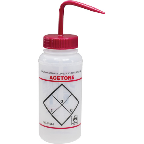 Bouteille de rinsage &agrave; grande ouverture avec &eacute;tiquette de s&eacute;curit&eacute; "Acetone", 16 oz PB Rental Co. Ltd.