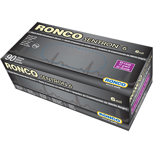 Gants d'examen jetables Sentron 6, 2T-Grand, Nitrile, 6 mils, Sans poudre, Noir, Classe 2 PB Rental Co. Ltd.
