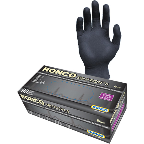 Gants d'examen jetables Sentron 6, 2T-Grand, Nitrile, 6 mils, Sans poudre, Noir, Classe 2 PB Rental Co. Ltd.