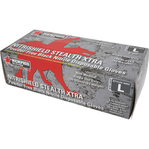 NitriShield Stealth Extra Disposable Gloves, Large, Nitrile, 6-mil, Powder-Free, Black PB Rental Co. Ltd.