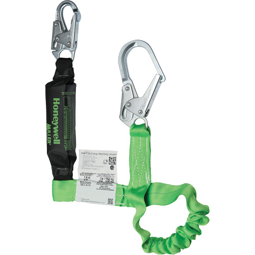 Miller&reg; StretchStop&reg; Shock-Absorbing Lanyard, 6', Locking Rebar Hook Center, Locking Snap Hook Leg Ends, Polyester PB Rental Co. Ltd.