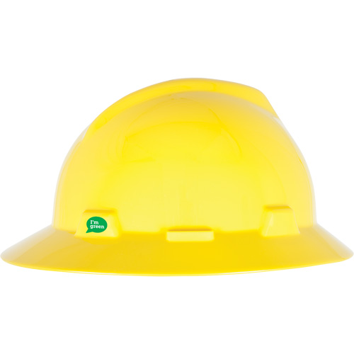 Casque de s&eacute;curit&eacute; &agrave; bord complet V-Gard GREEN avec fentes, R&eacute;pond aux normes CSA type 1, Suspension Rochet PB Rental Co. Ltd.