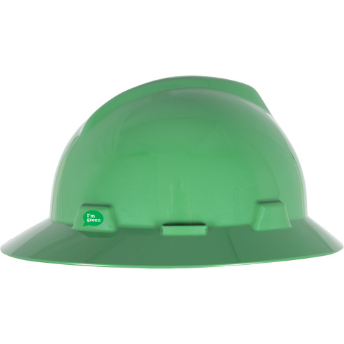 Casque de s&eacute;curit&eacute; &agrave; bord complet V-Gard GREEN avec fentes, R&eacute;pond aux normes CSA type 1, Suspension Rochet PB Rental Co. Ltd.