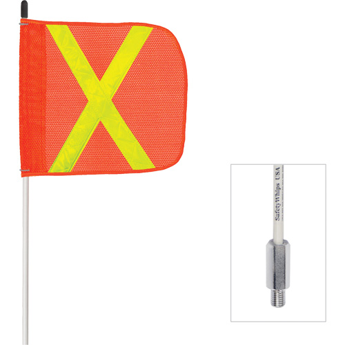 Fanion &agrave; tige en fibre de verre non aliment&eacute; Safety Whip, Fixation Filet&eacute;, Hauteur 6', Orange avec X r&eacute;fl&eacute;chissant PB Rental Co. Ltd.
