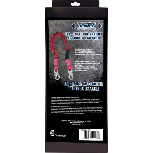 Longe amortisseuse interne ShockSorb, 6', Point d'ancrage &agrave; Crochet mousqueton, Crochet mousqueton aux jambes, Polyester PB Rental Co. Ltd.