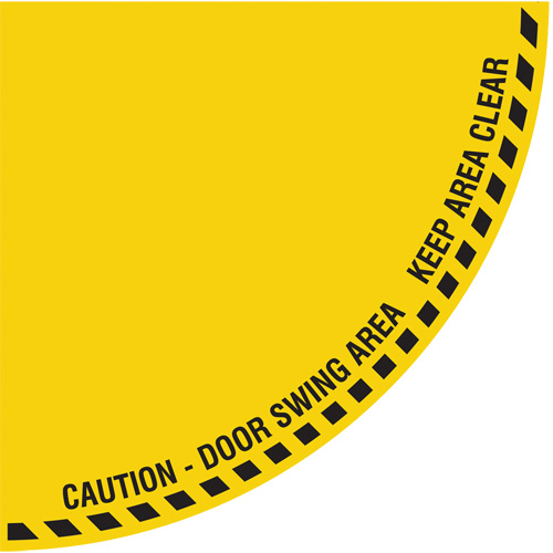 "Caution" Quarter Circle Swing Door Floor Sign, Adhesive, English with Pictogram PB Rental Co. Ltd.