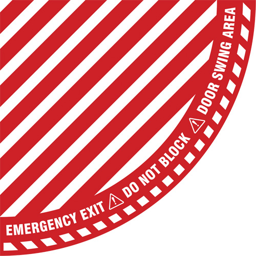 Signalisation au sol ?Emergency Exit? (sortie de secours) pour porte battante en quart de cercle, Adh&eacute;sif, Anglais avec pictogramme PB Rental Co. Ltd.