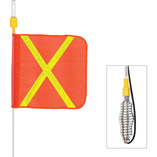 Tiges de s&eacute;curit&eacute; tout-temps de s&eacute;rie lourde avec lumi&egrave;re DEL constante Safety Whip, Fixation Ressort, Hauteur 10', Orange avec X r&eacute;fl&eacute;chissant PB Rental Co. Ltd.